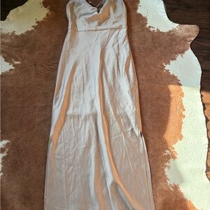Taylor Silver Satin V-Neck Maxi Dress